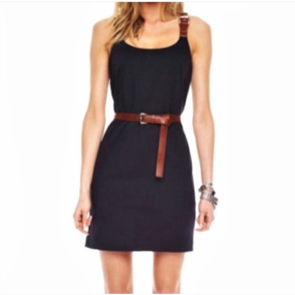 M Michael Kors navy brown leather buckle dress M
